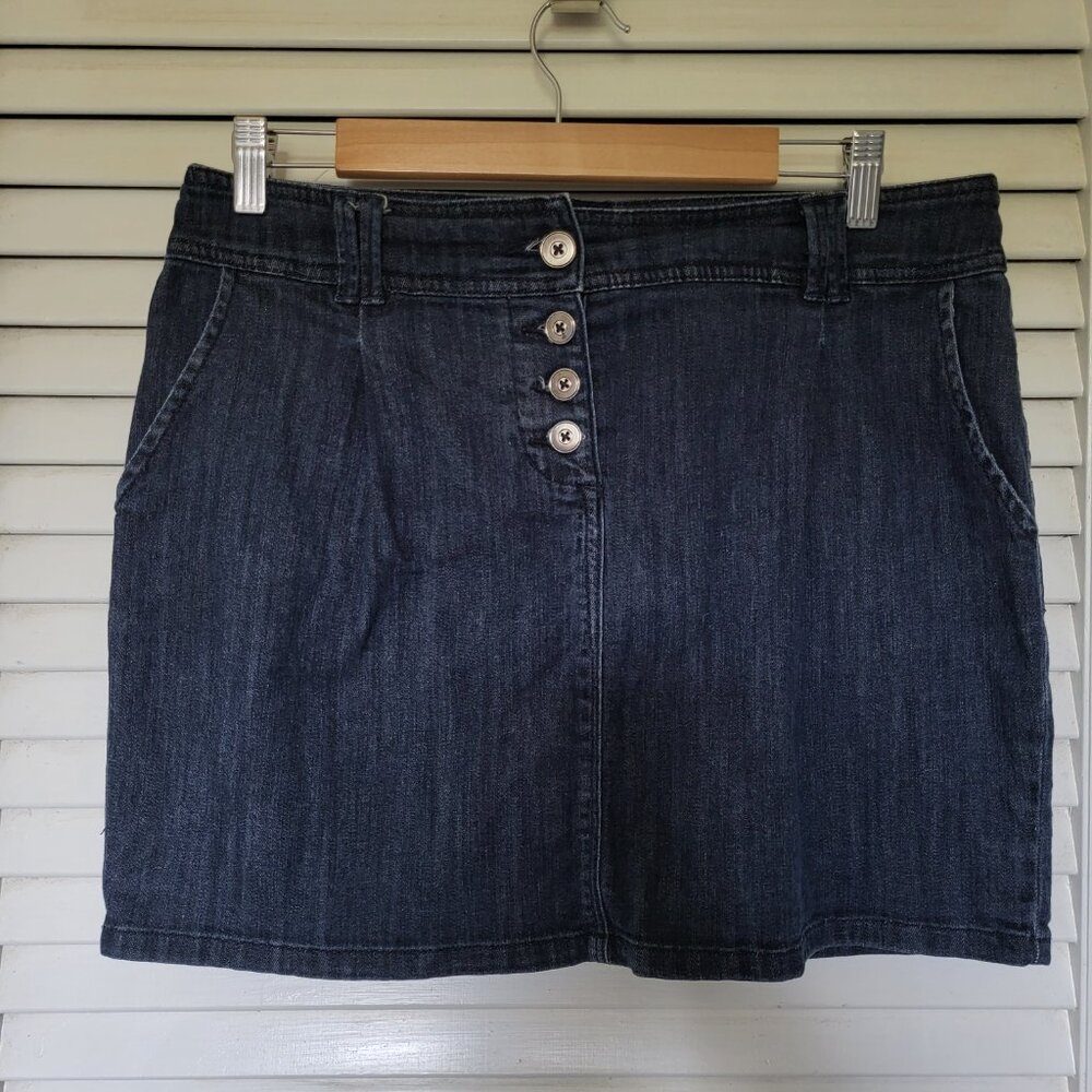 New York & Company Denim Skirt Women's 10 Stretch Fabric Button Fly EUC